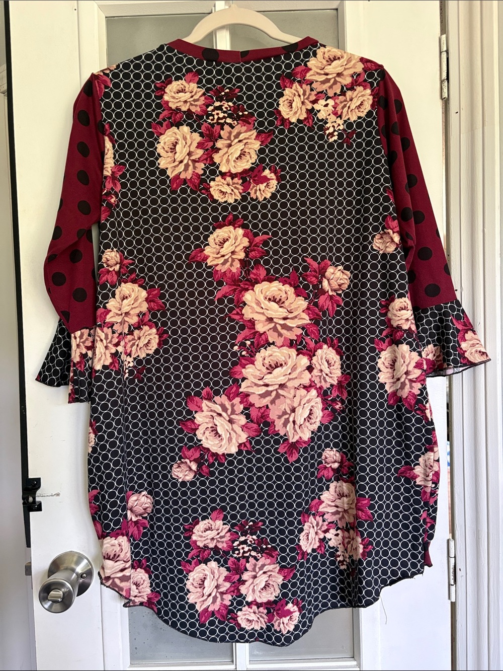 Floral & Polka Dot Ruffle Tunic - Burgundy, Black, Cream - Picture 5 of 6